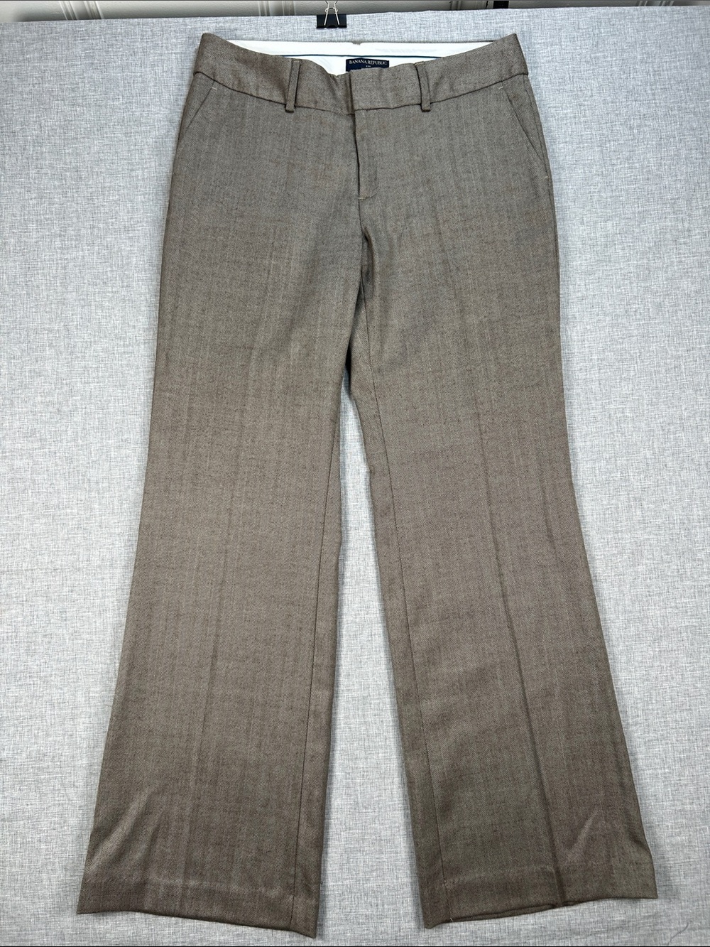 Banana Republic Martin Fit 12R Wool Herringbone Wide Leg Trouser Pants Brown - Picture 5 of 13